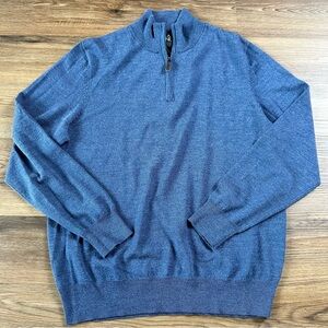 Jos A Bank Traveler 1/4 Zip 100% Merino Wool Sweater Mens Large Blue Preppy Work